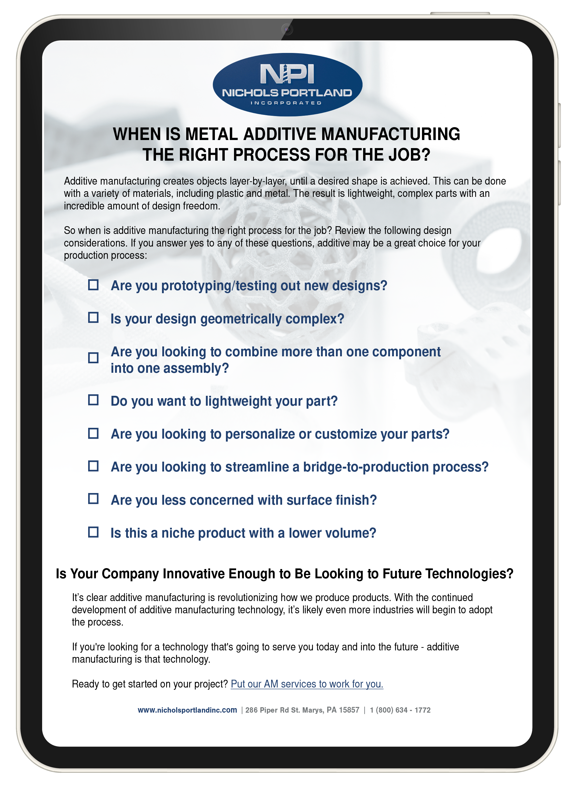 iPad - When is Metal Additive Manufacturing The Right Process For the Job